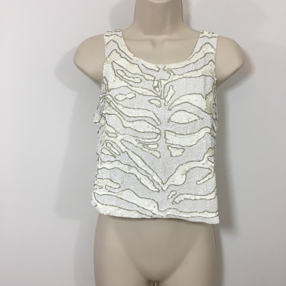 NWT Parker sequin beaded crop tank top S white